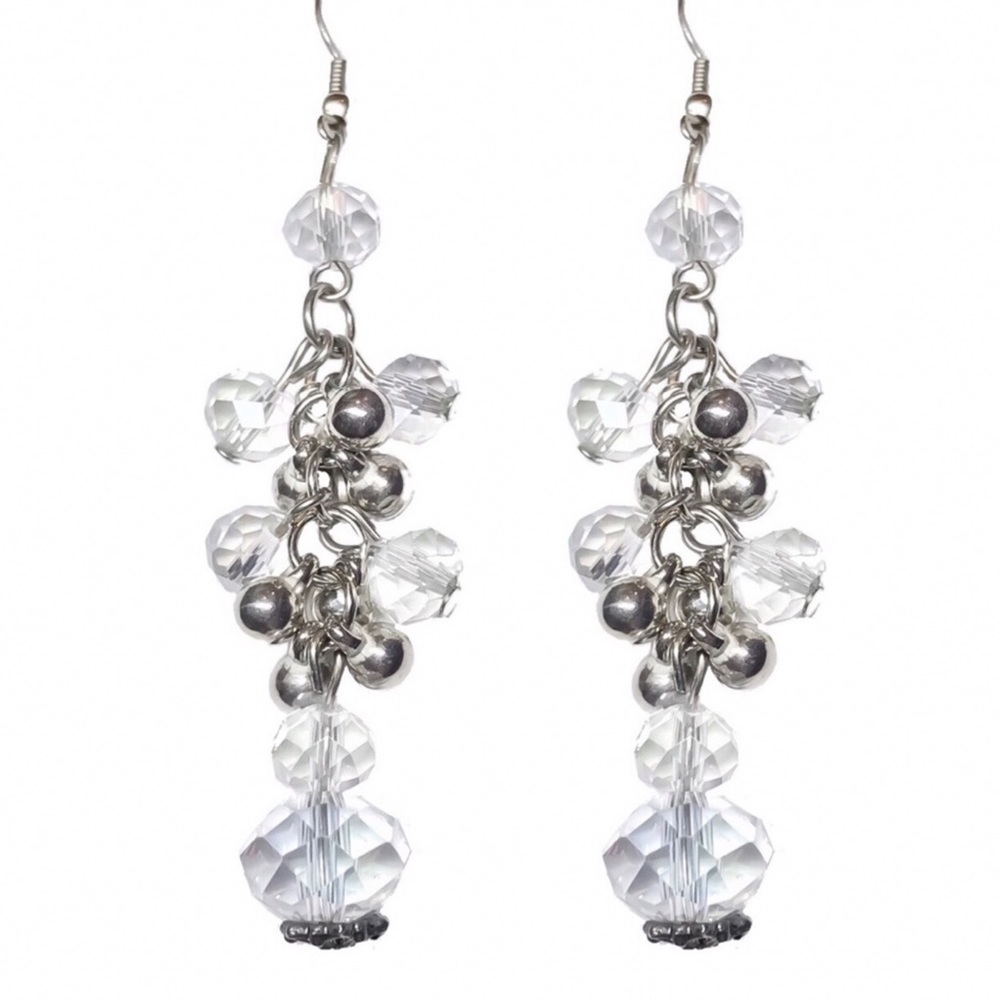 Handmade Clear Beaded Dangle Earrings